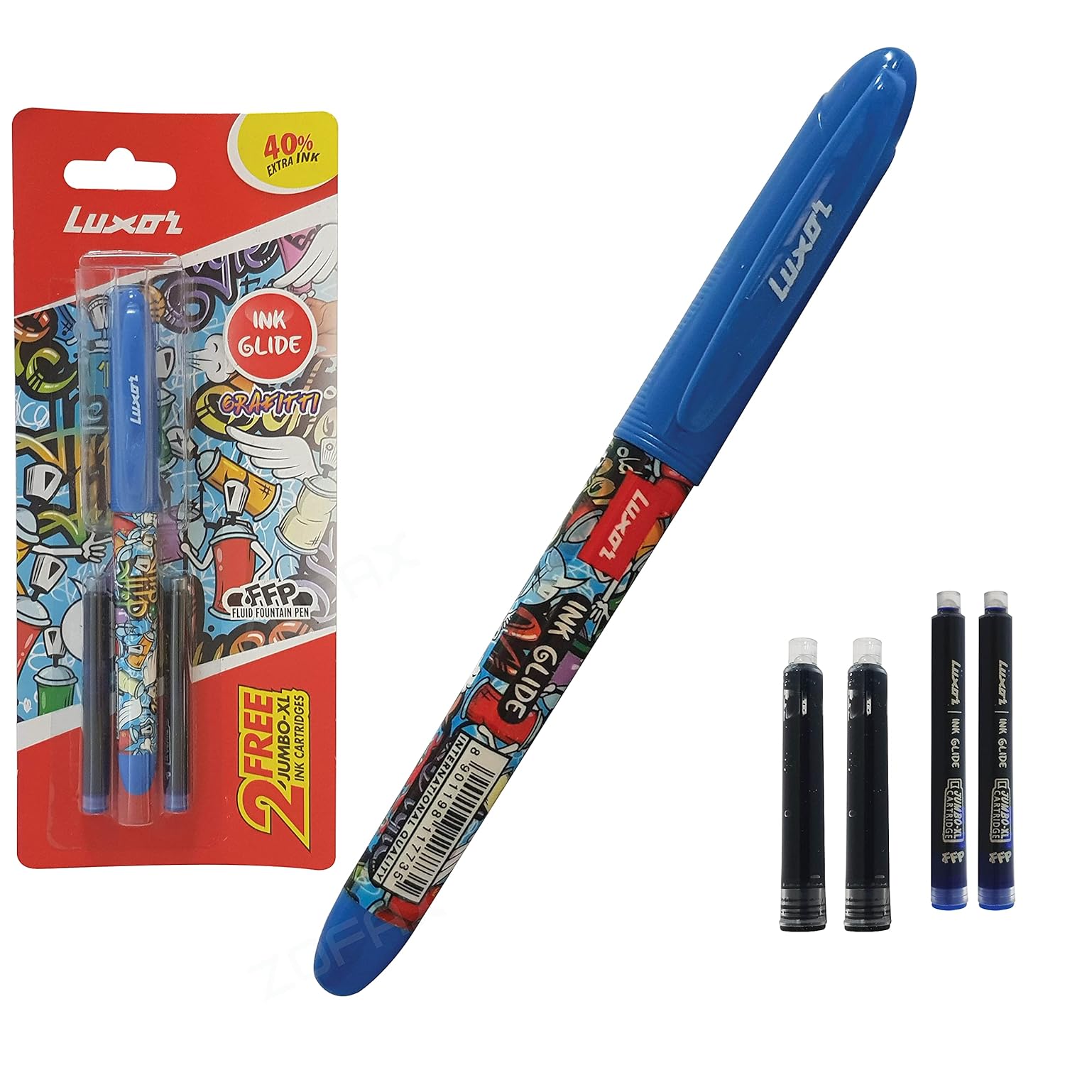 Luxor ink glide fountain pen + 2N jumbo xl cartridges (Free)